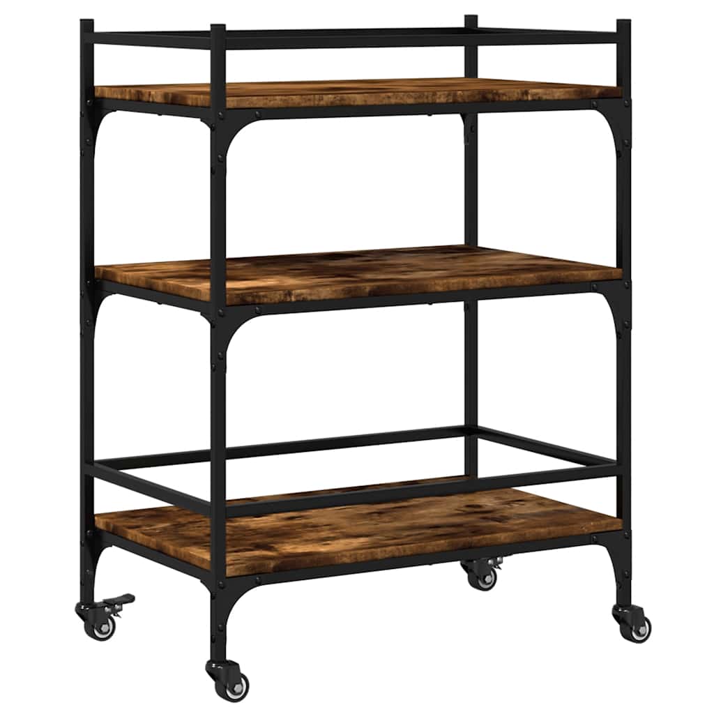 Kitchen Trolley Smoked Oak Finish 65 x 40 x 86.5 cm Engineered Wood