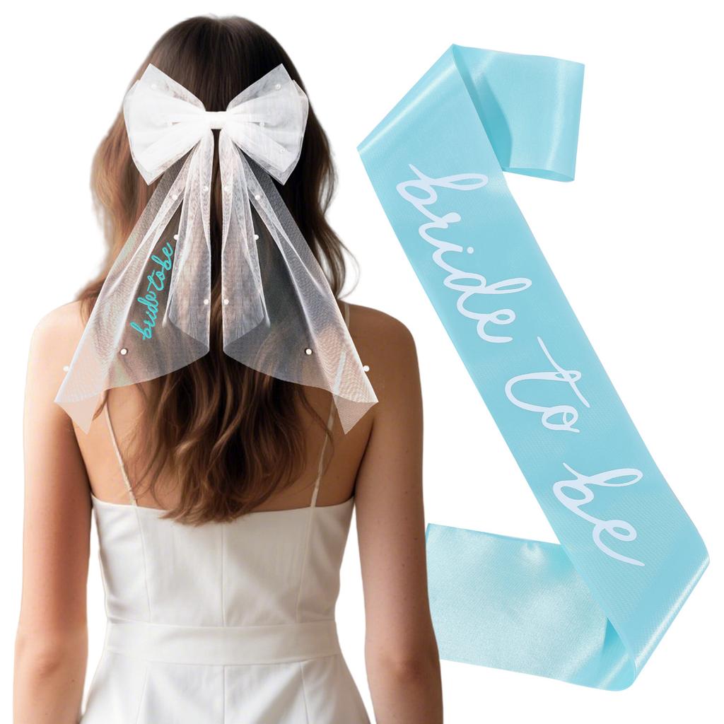 2026 Fashion Bridal Bow Embroidery Hairpin Pearl Hot Silver Shoulder Strap Bachelor Party Super Fairy Mesh Set