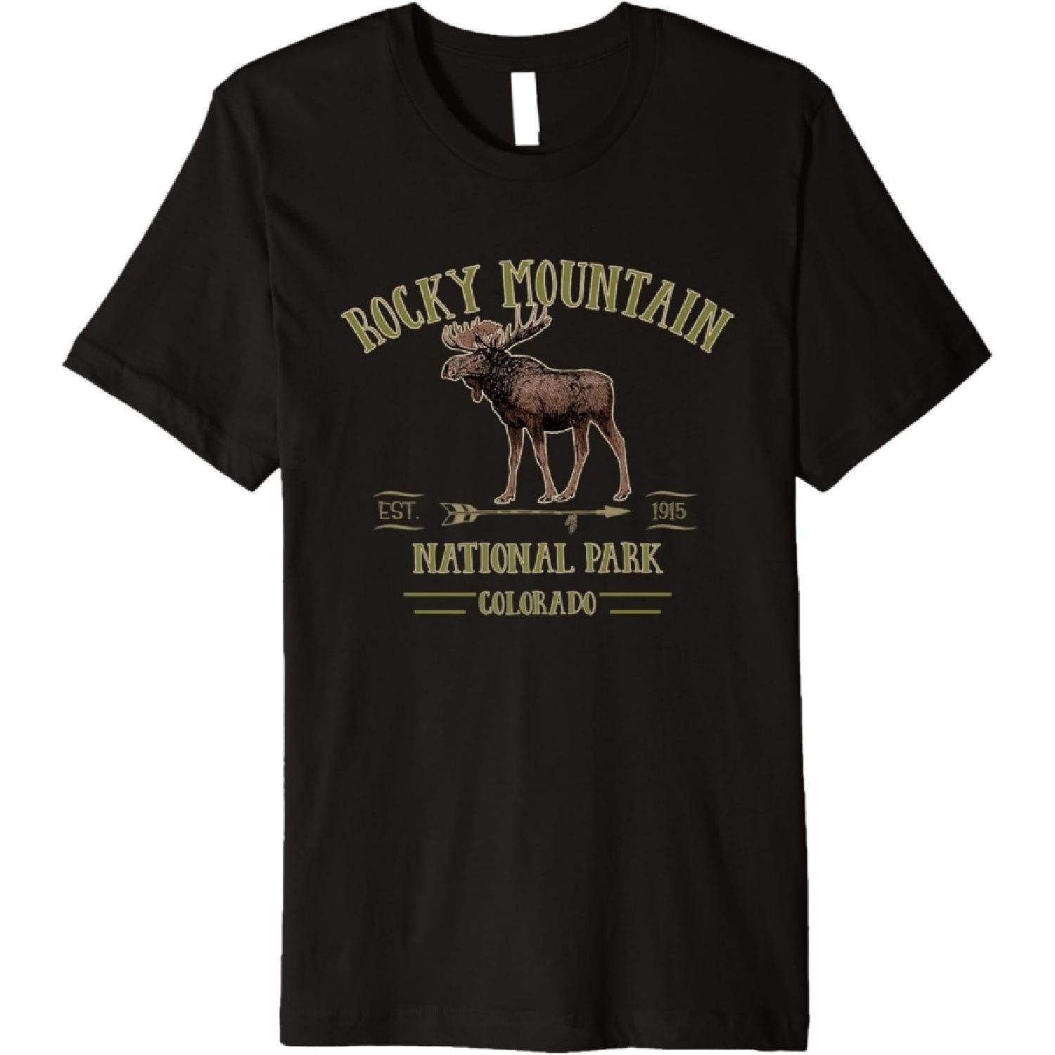 

ROCKY MOUNTAIN NATIONAL PARK Moose Colorado souvenir gift Premium T-Shirt XXXXXL чорний
