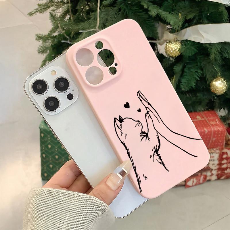 Pink cat clapping pattern phone case suitable for iPhone 17 16 15 14 13 12 11 Pro/Max/Plus anti drop and shockproof
