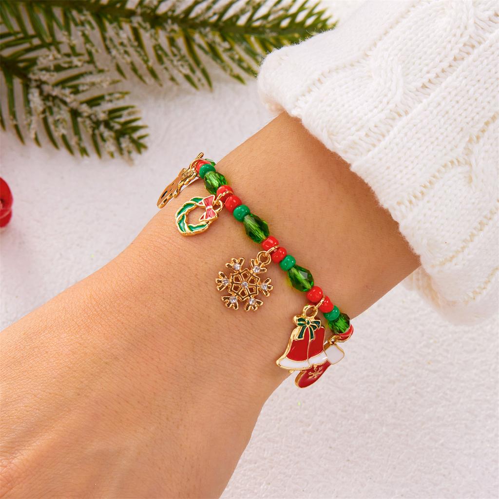 Christmas Bracelet  Snowman Tree Socks Pendant Bracelet,Elasticity Alloy Drop Bracelet for Women Xmas Party Costume Accessories Gift