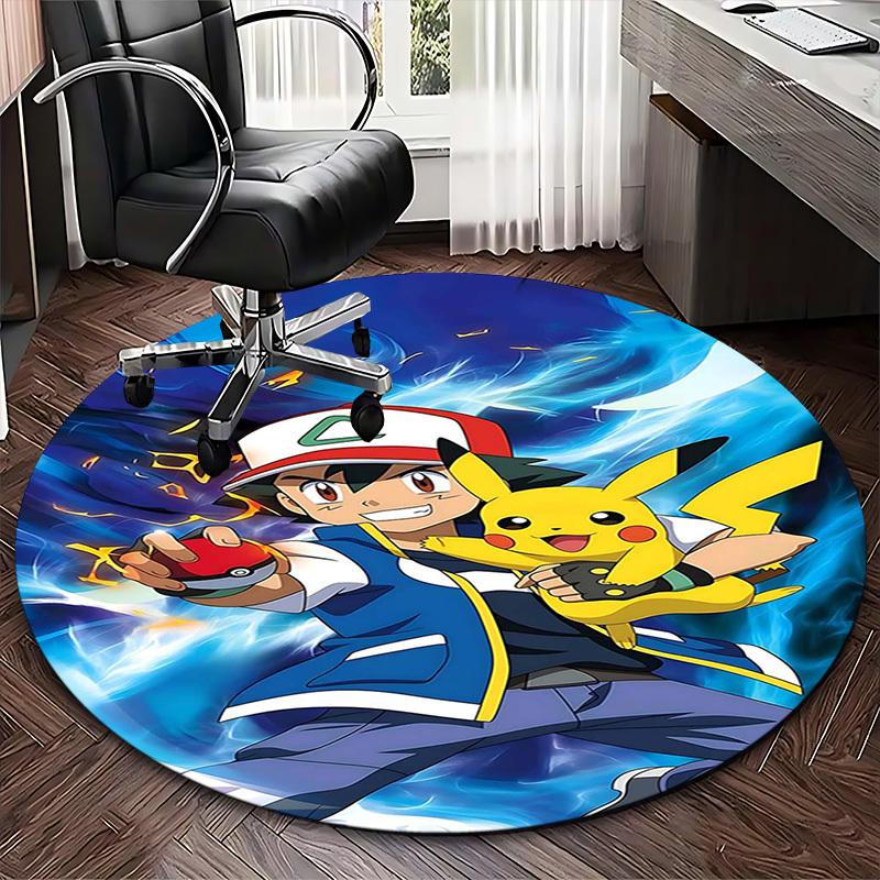 1pc Pokémon Pikachu & Ash Anime Design Round Carpet - Office Chair Mat, Non-Slip Rug for Home Decor, Living Room, Bedroom, Game Room Decoration.K030