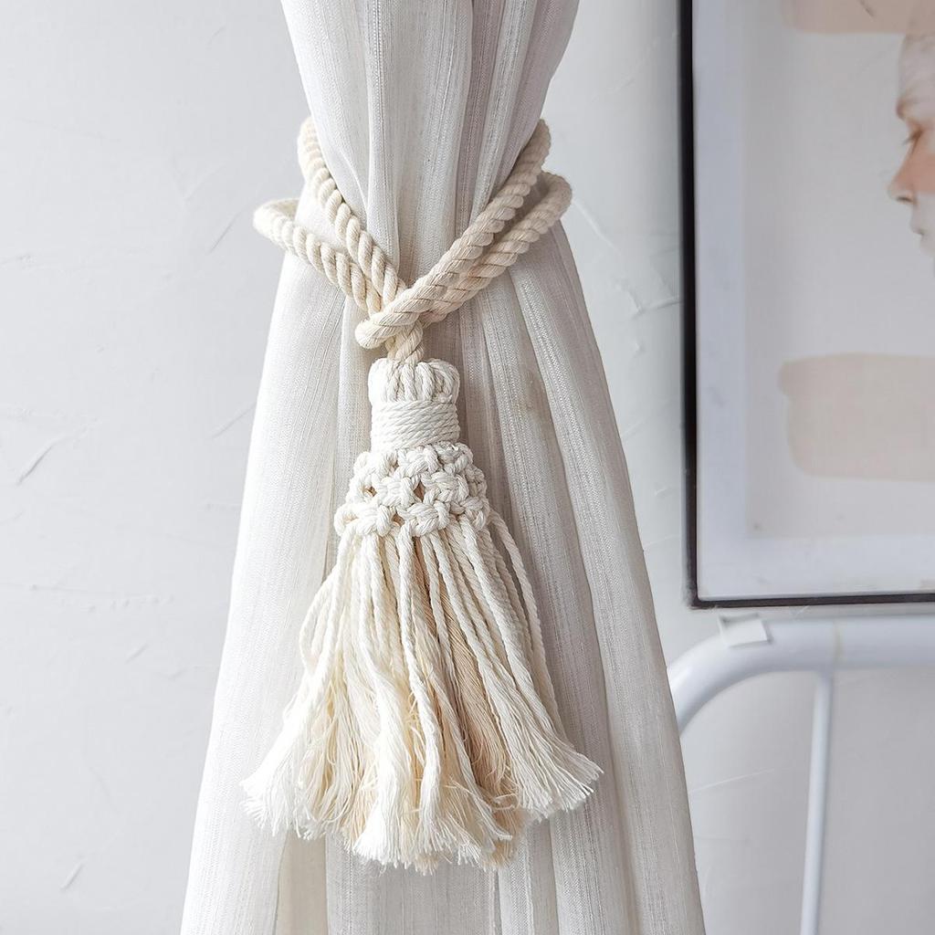 Bohemian Woven Tassel Curtain Tie-back with Leaf Rope Design