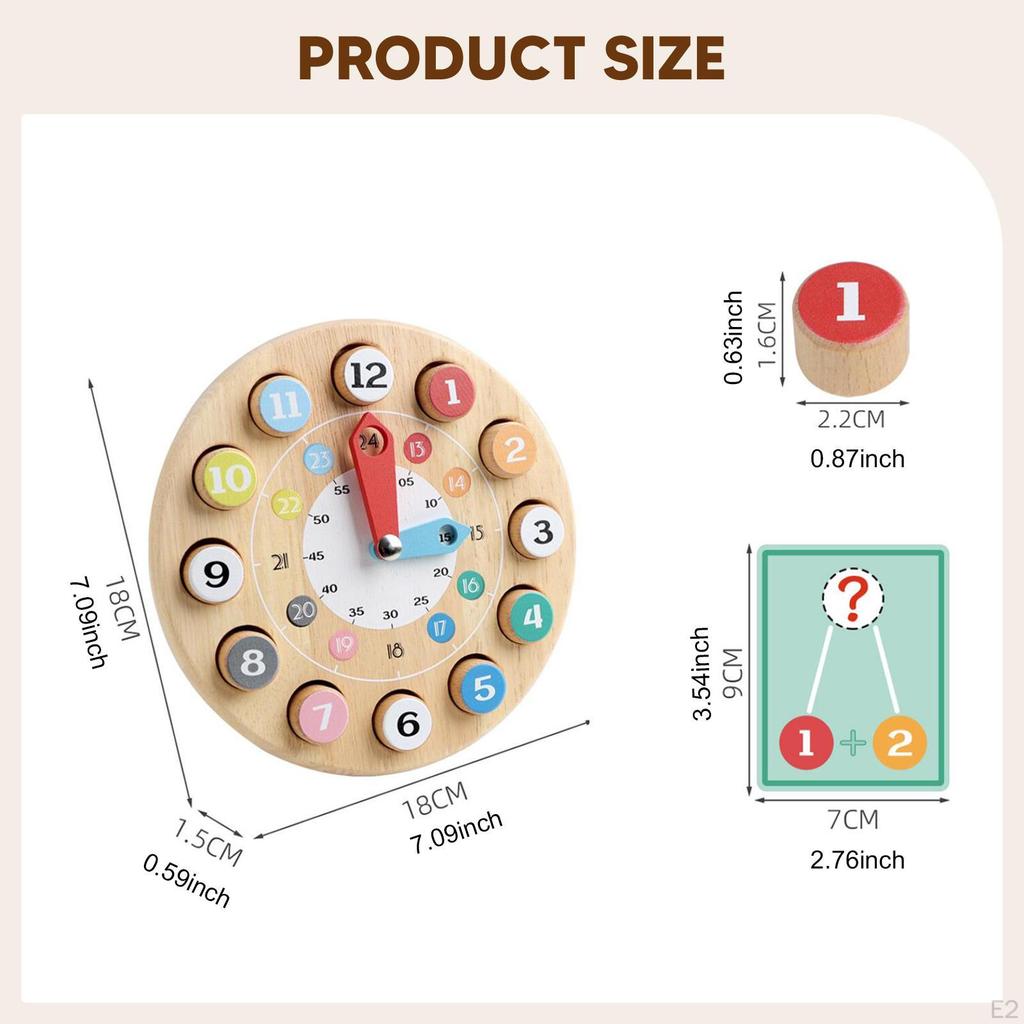 Wooden Clock,Stacking Sorter Moveable Hands Portable Fine Motor Skills ,Teaching Time Number