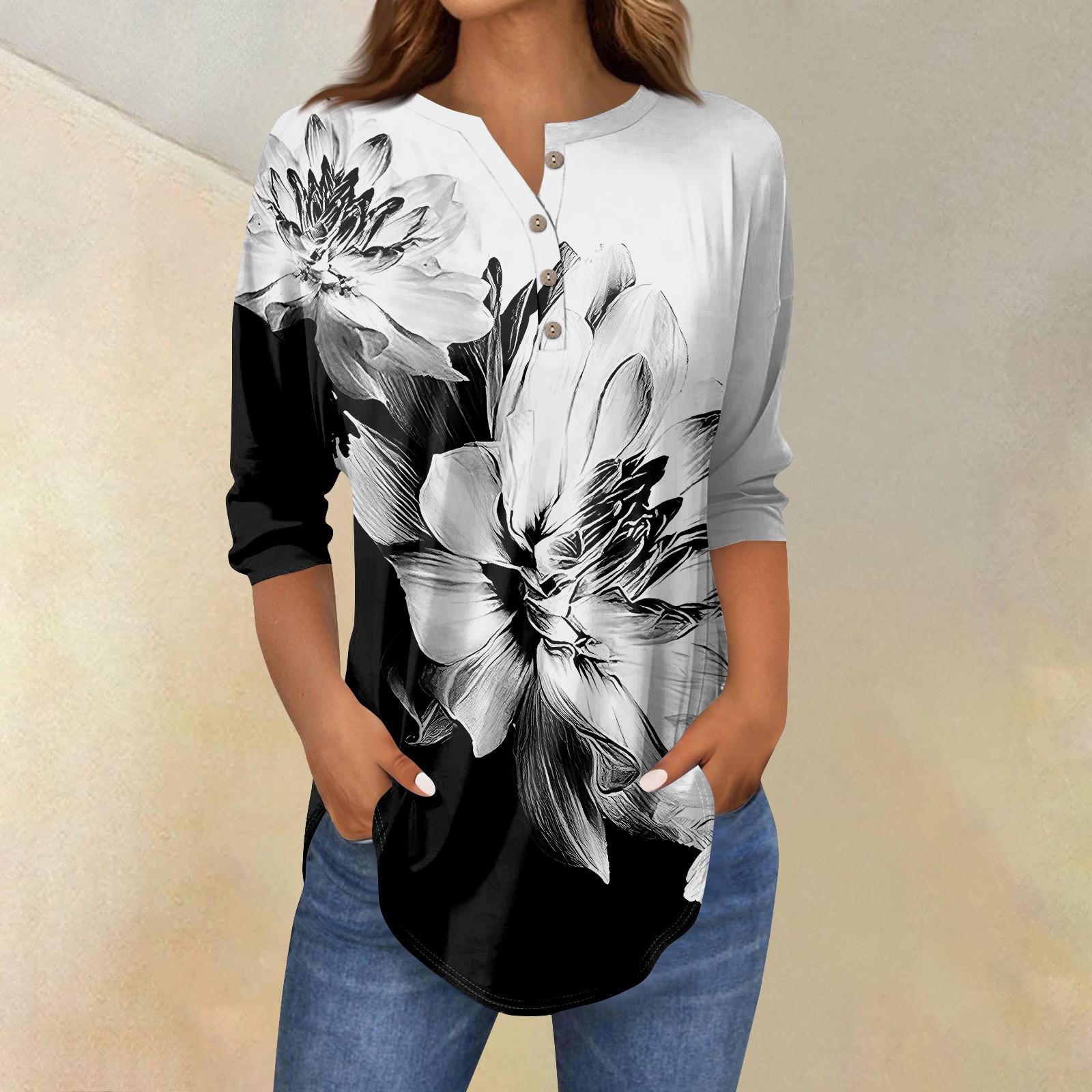 

Рубашки с рукавом 3/4 для женщин, модные, повседневные, с круглым вырезом, с принтом, футболка, топ XXXL