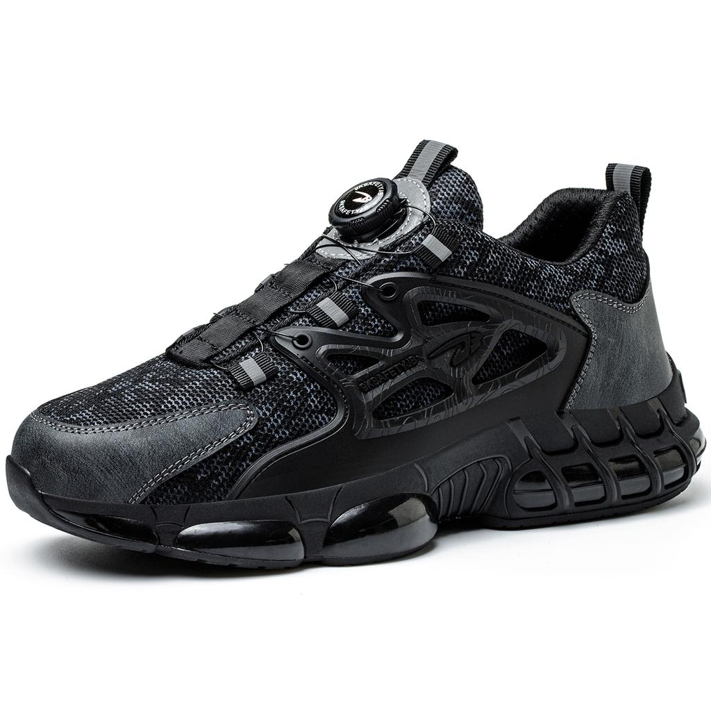 JB678 Bocanci de lucru de siguranță pentru bărbați, la modă, negri, ușori, cu protecție din oțel la vârf, piele naturală, pantofi de siguranță industriali pentru lucru