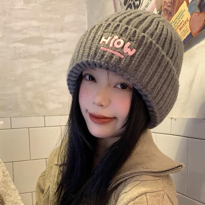 New Japanese High quality Wool Hat for Women In Autumn and Winter Ear Protection Warm Face  Small Knitted Cold Hat  Trendy Big Head Circumference