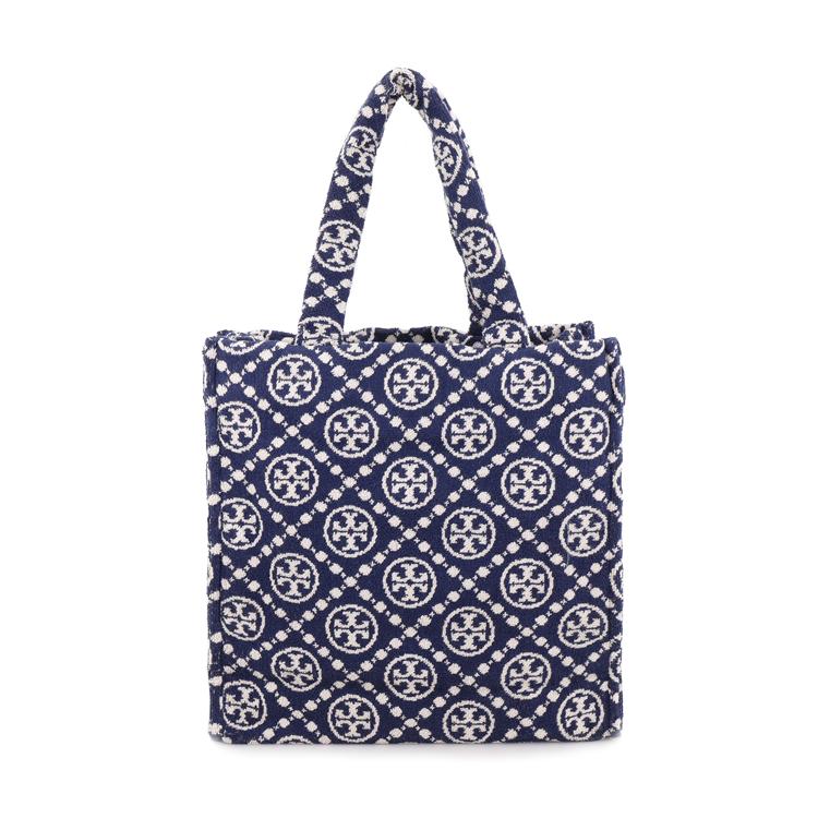 Tory Burch T Monogram Double T Logo Diamond Pattern Large Capacity Commuter Tote Bag Women Tote Navy-Blue 149296-405