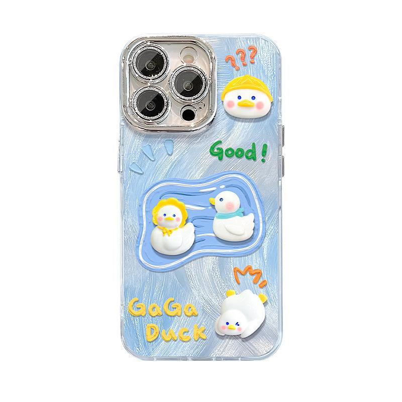 Cute Duck Dolls Suitable for Iphone16 Feather Yarn 15 Lens Film14promax Apple 13 Mobile Phone Case11 Hard