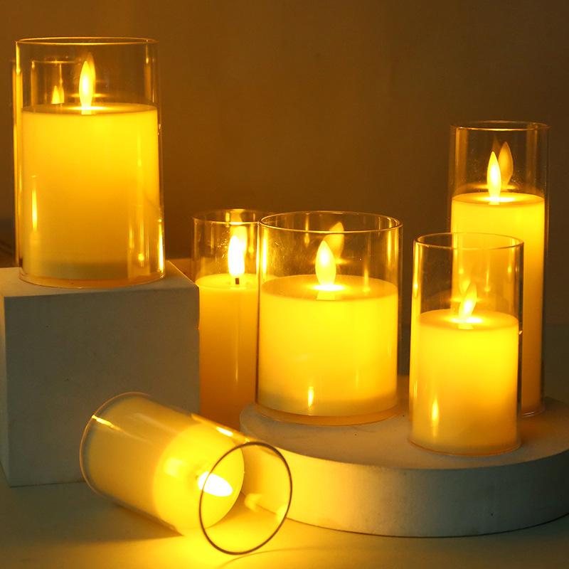 LED Flickering Flameless Candle Glass Ornament for Romantic Home or Christmas Parties