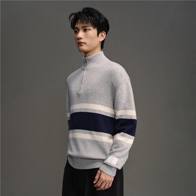 GIORDANO CONCEPTS Men's Color-block Stripe Half-Zip Knit Sweater