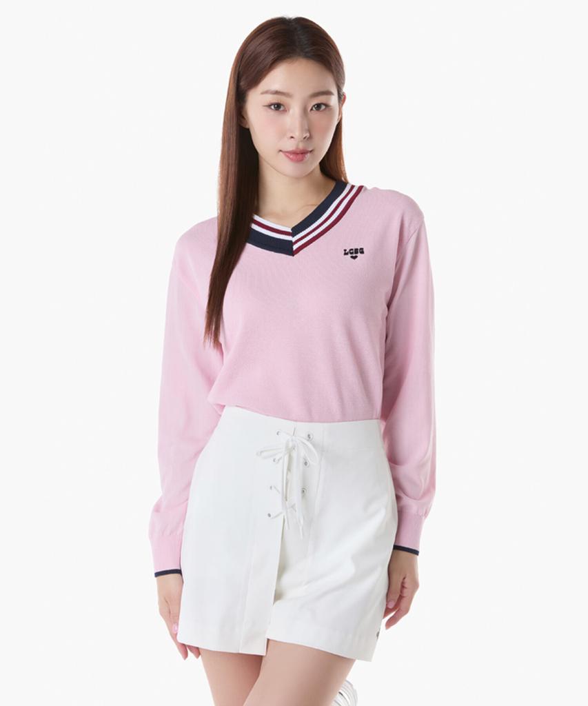 LECOQ GOLF Women'S V-Neck Contrast Sweater (Gq222Lkp41)