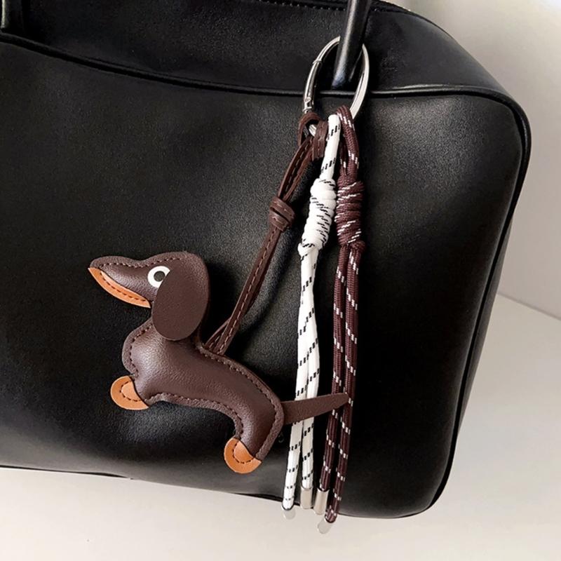 Vintage-Schlüsselanhänger aus PU-Leder mit Dackel, süßer Hundewelpen-Charme, geflochtenes Seil, Taschenanhänger für Autoschlüssel-Zubehör