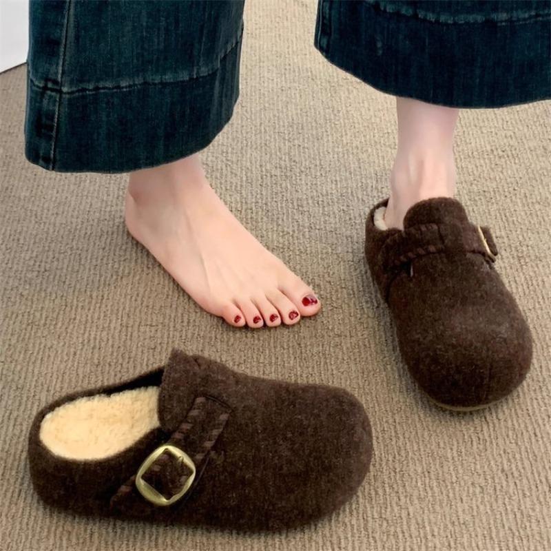 

Флисовая обувь для женщин, на одной ноге наполовину надетый хлопковый тапок для осени и зимы 40 коричневый