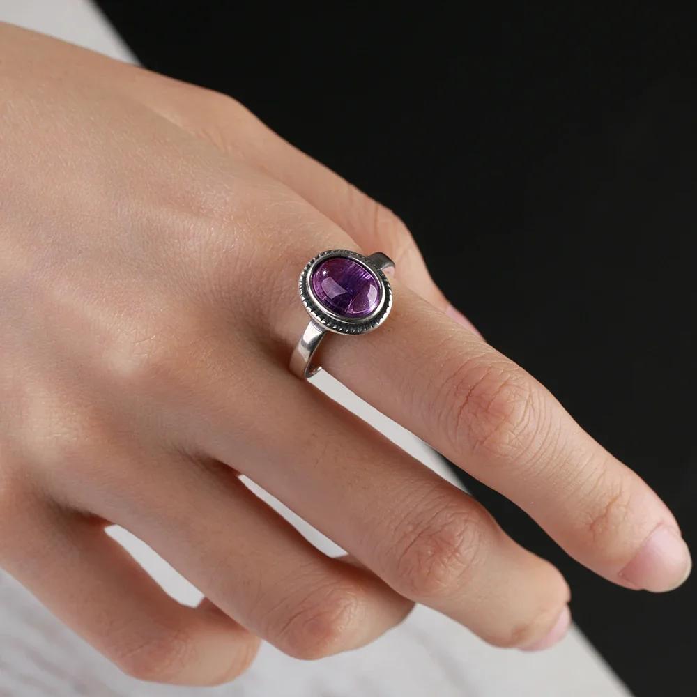 New Fashion 8x10 MM Oval Natural Amethyst Rings Women's Silver Ring Wholesale High Quality Gifts Vintage Fine