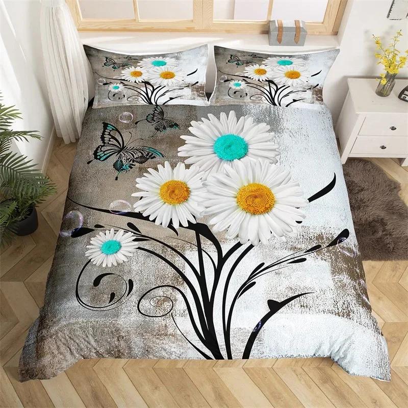 Rose Flower Duvet Cover Single King Oil Painting Butterfly Floral Bedding Set Microfiber Vintage Watercolor Artwork Quilt Cover