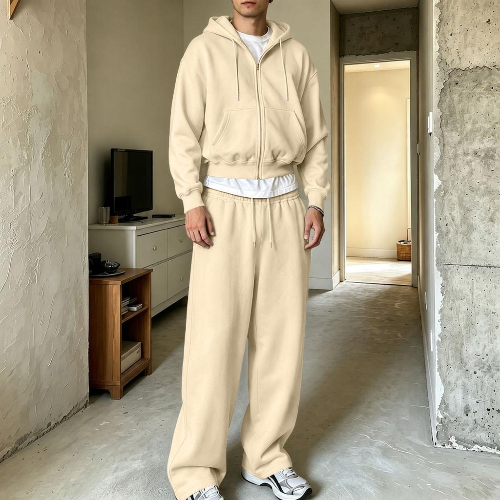 Men's Winter Hoodie Zip Up and Sweatpants Set Casual Tracksuit