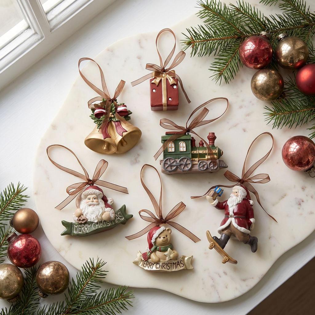 Luxury 3D Retro Resin Christmas Tree Ornaments: Old Man Bell Pendant with Gift Bag