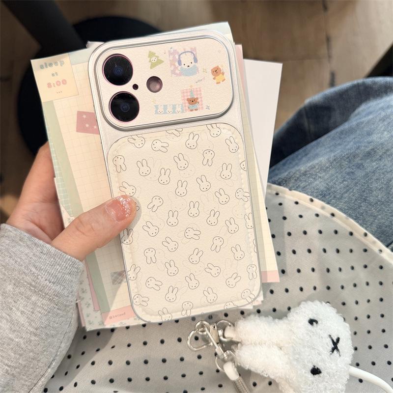 Adorable Cartoon Rabbit Head iPhone Case for 17, 16 Pro Max, 15, and 14 with Girly Heart Design.