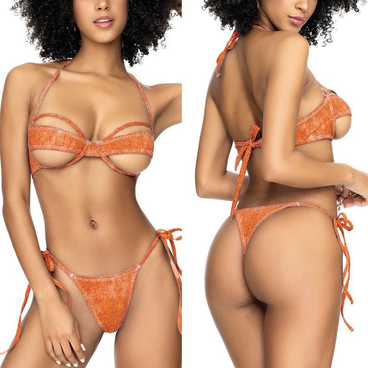 

New camouflage gather bikini straps split women s swimsuit swimsuit L помаранчевий