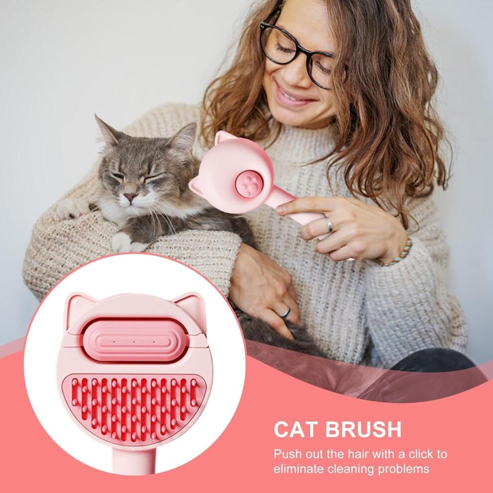 Cat Hair Removal Comb With Water Reservoir, Pink Cat Grooming Tool, Pet Hair Remover Brush For Cats