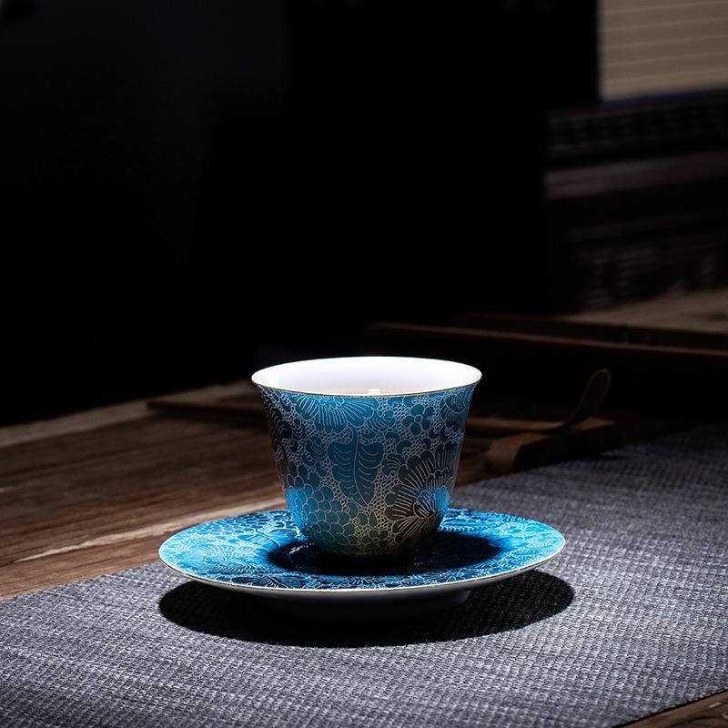 Gubo Carved Flower PorcelainCup Saucer Set Handmade Ceramic Tea Set Chinese Style Tea Cup Coaster Teacup Saucer Home Decor Gift