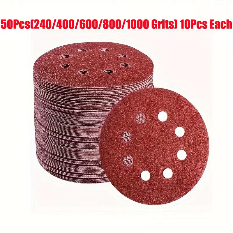 

50Pcs 5Inch 125mm Round Sandpaper Eight Hole Disk Sand Sheets Grit 60-1000 Hook and Loop Sanding Disc Polish