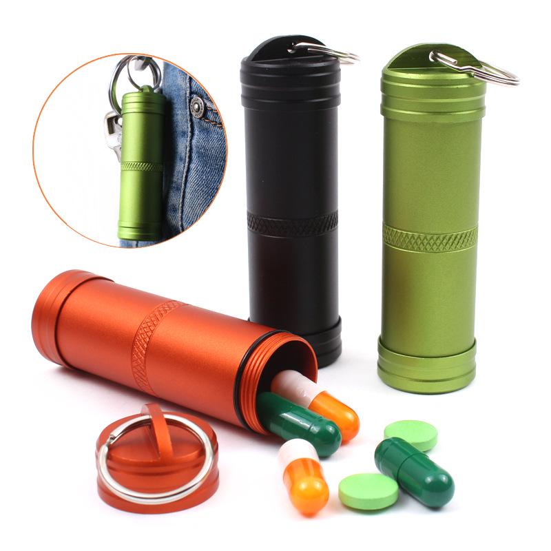 Compact Waterproof Aluminum Pill Bottle Keychain for Outdoor First Aid Tablets