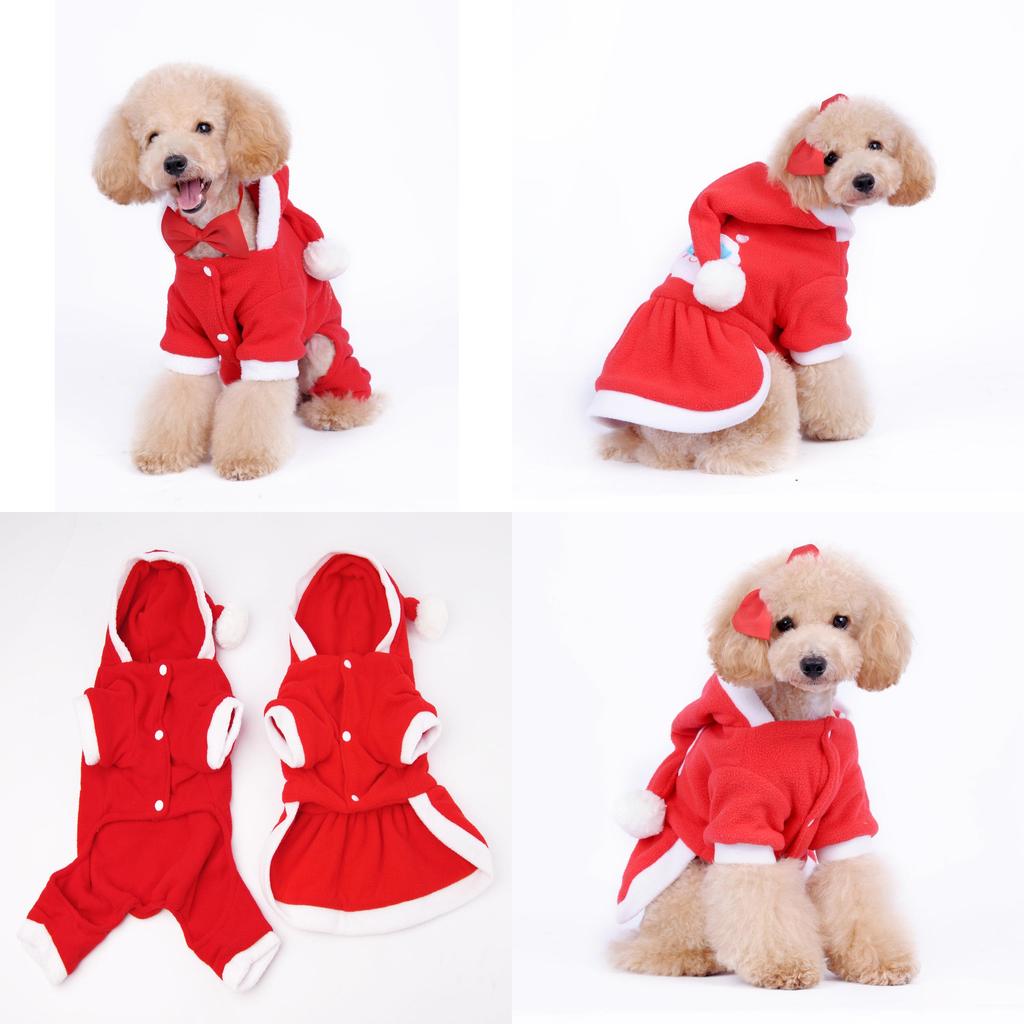 Luxurious Christmas Pet Dog Dress Warm Dog Hoodie Sweaters Coat With Red Skirt And Hat