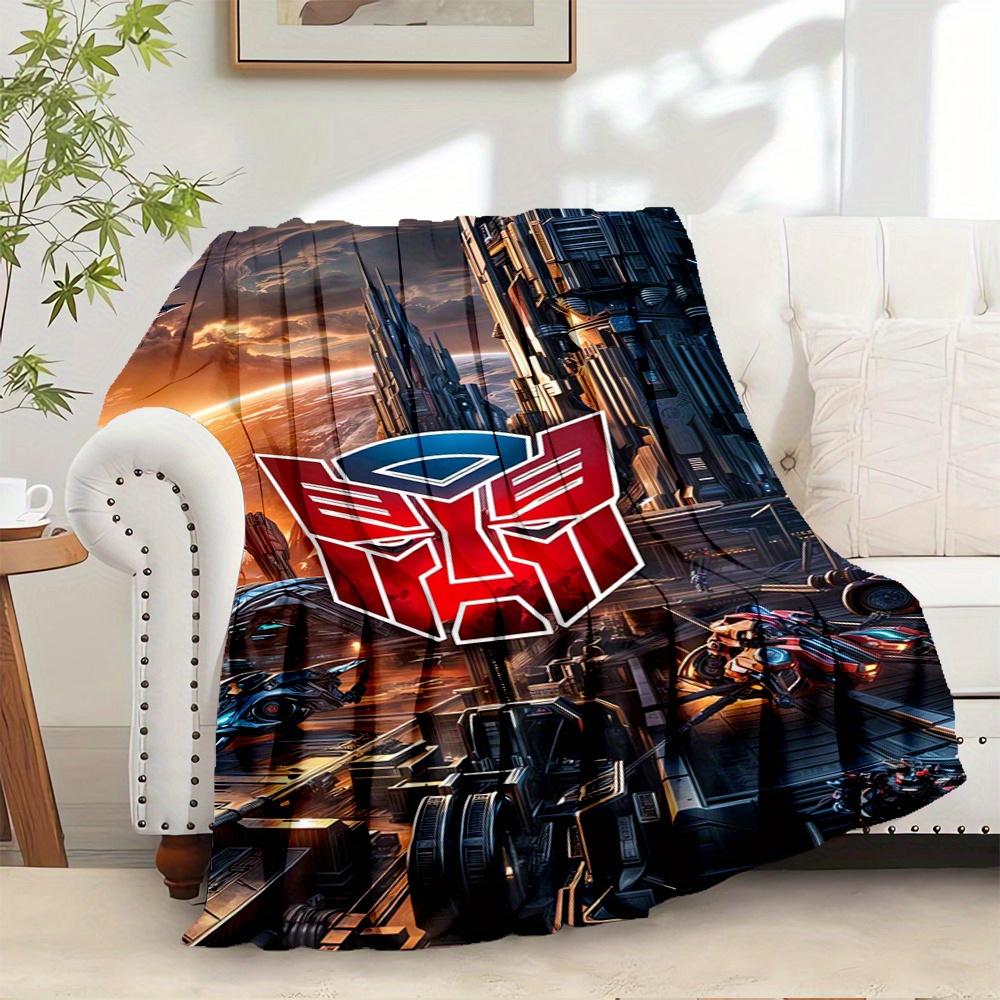 For Transformers,Cybertron,Decepticon-Themed Flannel Blanket, Glam Style, Digital Print, All-Season Comfort, Tear-Resistant, Knitted Craftsm