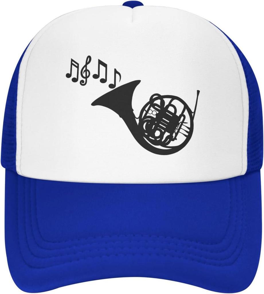 French Horn Music Notes Trucker Hat Adjustable Mesh Back Sun Protection Outdoor Cap
