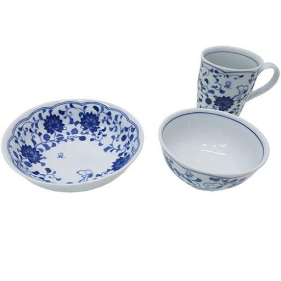 Sunupi Indigo Arabeske Teeschale, Tasse und Schalen-Set (3-teiliges Set) [Geschenkverpackt] 630741