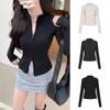 Women S Stand Collar Double Zip Knit Jacket Slim Fit Short Long Sleeve Top