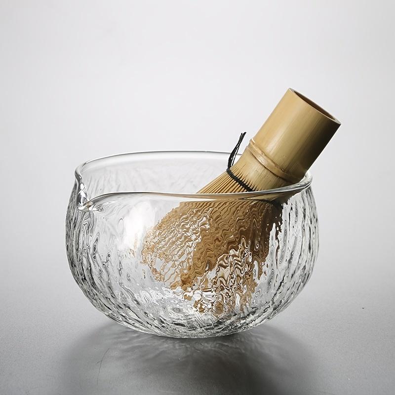 Lot de 5 cuillères à matcha, Chasen Chashaku, bol à matcha en verre texturé avec bec verseur - Chawan de cérémonie du thé vert matcha fait main de style japonais