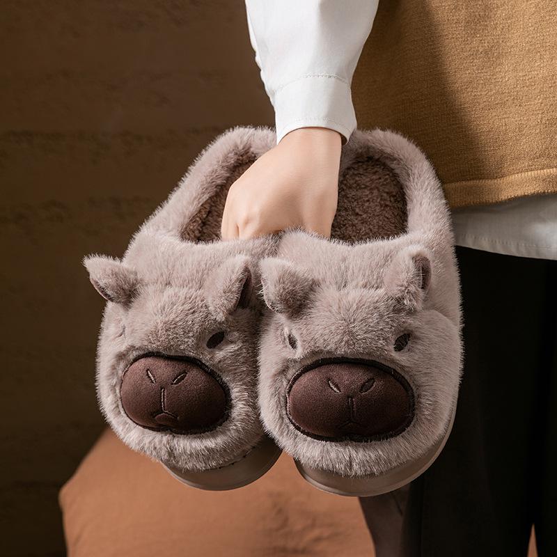 Kids' Cartoon Cotton Slippers – Cozy, Fleece-Lined, Thick Sole Fur Slippers for Boys. Perfect for Autumn & Winter Indoor Comfort.