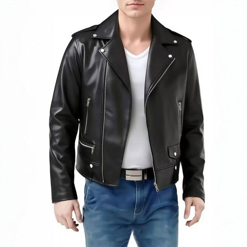 Mens PU Leather Biker Jacket Slim Fit Vintage Style Collar Zipper Casual Outerwear