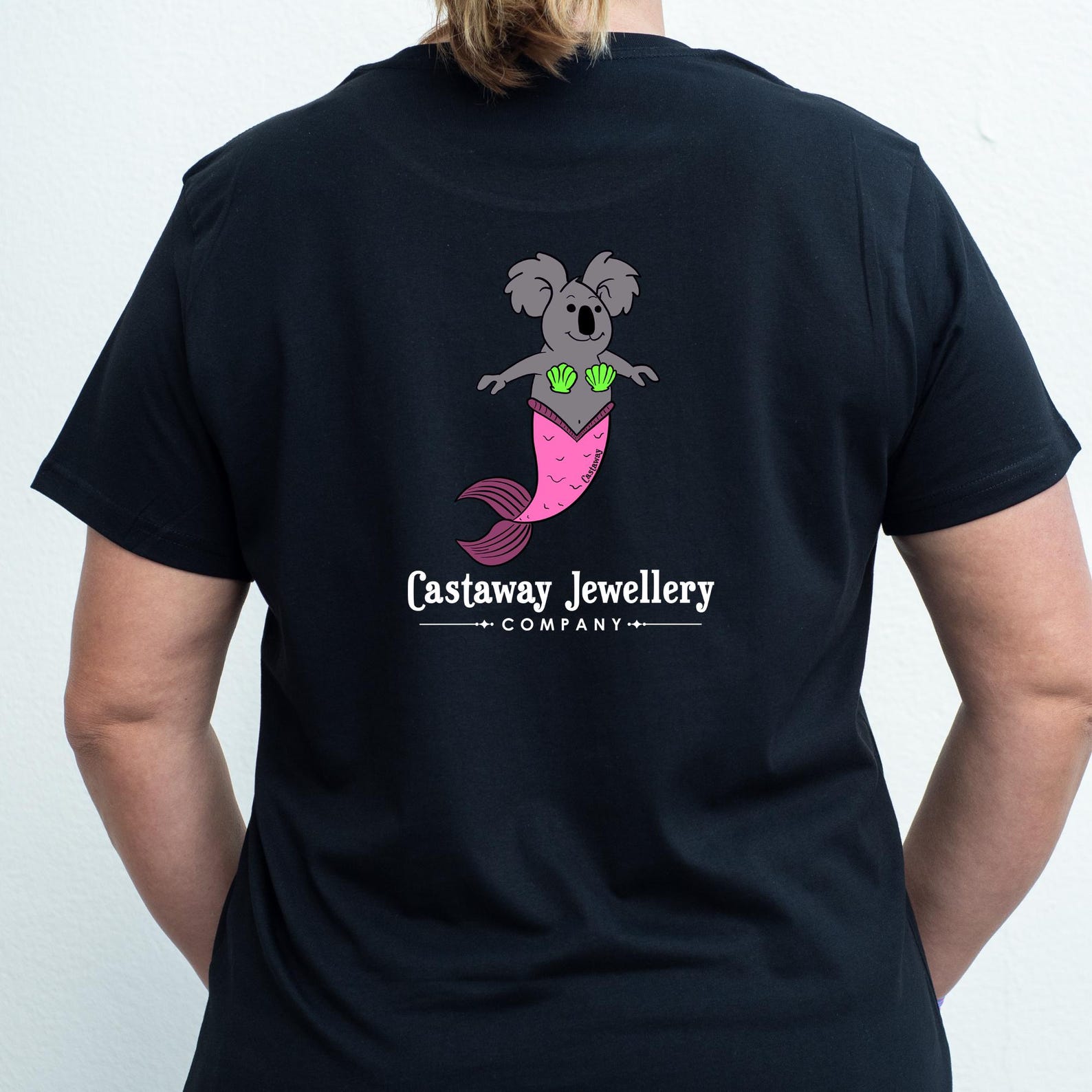 Ladies Mermaid Koala Tee Shirt Black - Koala Mermaid Tee Shirt 4XL