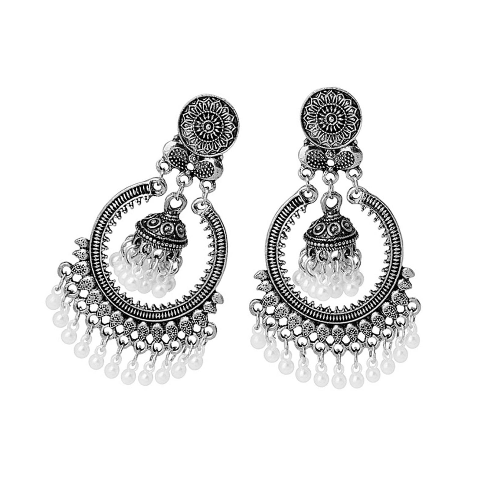 

Серьги ручной работы Жемчужные серьги с кисточками Винтажные длинные серьги-подвески Текстура сплава Подходят для вечеринок и свадеб серебряный