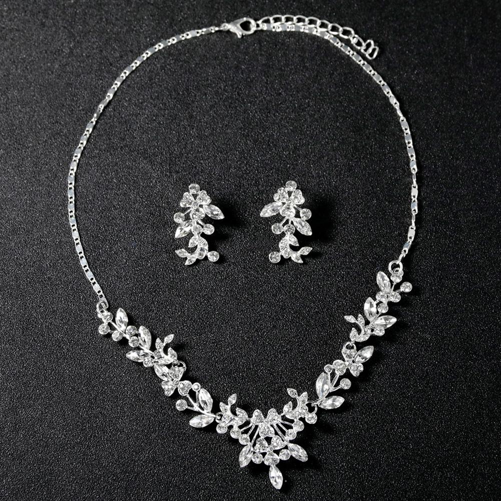 Women Bridal All-matching Jewelry Set Fashionable Diamond Alloy Necklace + Earring Set