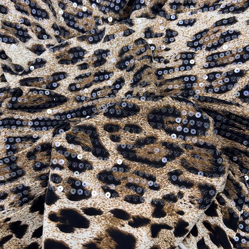 1 Yard Pailletten Leopardenmuster Stoff Durch Glänzenden Folienstoff Bekleidungszubehör Paillettenbestickter Stoff Kleid Nähen Textil