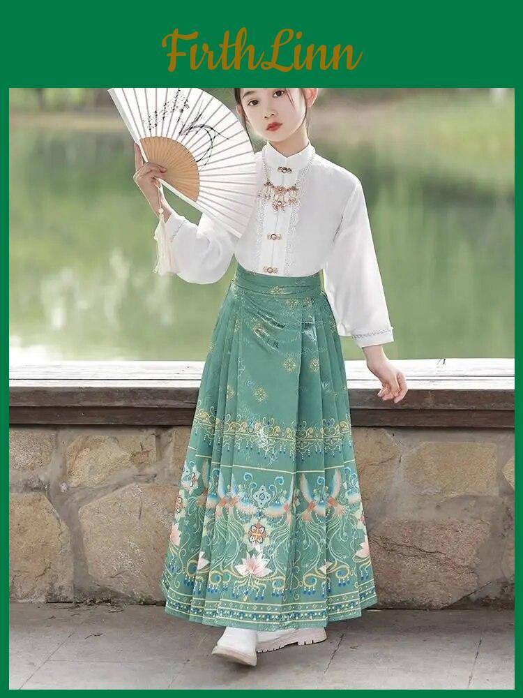 Suit Face Girls Horse Skirt Chinese Style Daily Children Hanfu Ancient Dress Skirt For Baby Girl Summer Tang Suit