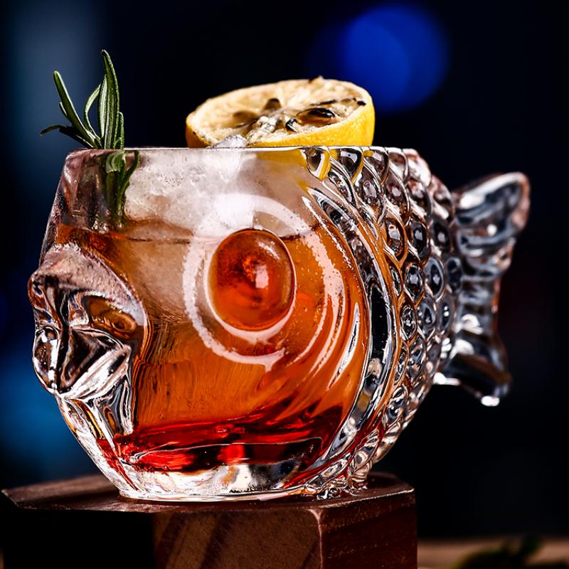 Creative 3D Transparent Fish Shape Bar Cocktail Glass Party Thick Heavy Lovely Smoothies Bowl Cup Cold Drink Tiki Glasses Mug