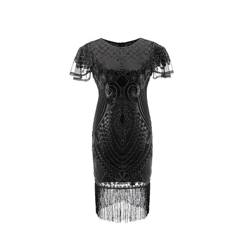 

Винтажное платье с пайетками и бахромой, маленькое платье, платье с бахромой из бисера, популярное танцевальное платье S чёрный