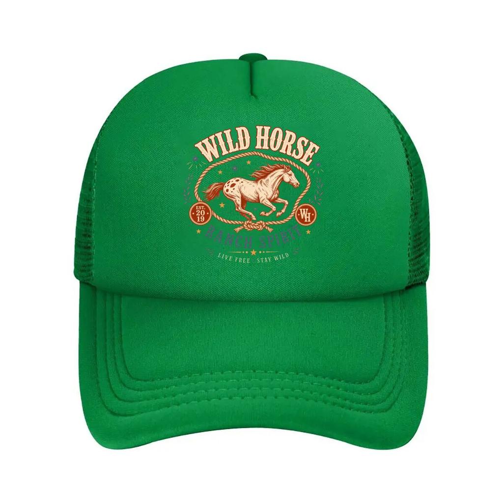 Rustic Running Horse Emblem Design Mesh Baseball Cap Polyester Forward Observations Hat Adjustable Golf Hat Summer