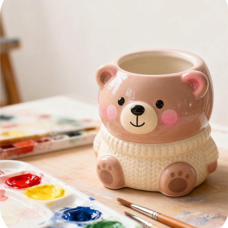 Pen Holder Silicone Mold High Quality Flower Pot Mold Bear Silicone Mold Cute For Birthday Gifts Office Desk Storage Children'S
