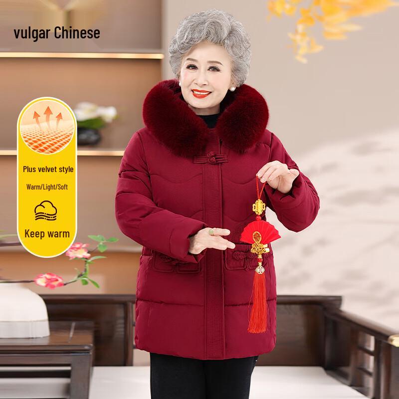 

Middle-Aged Women s Fur Collar Padded Winter Coat XL