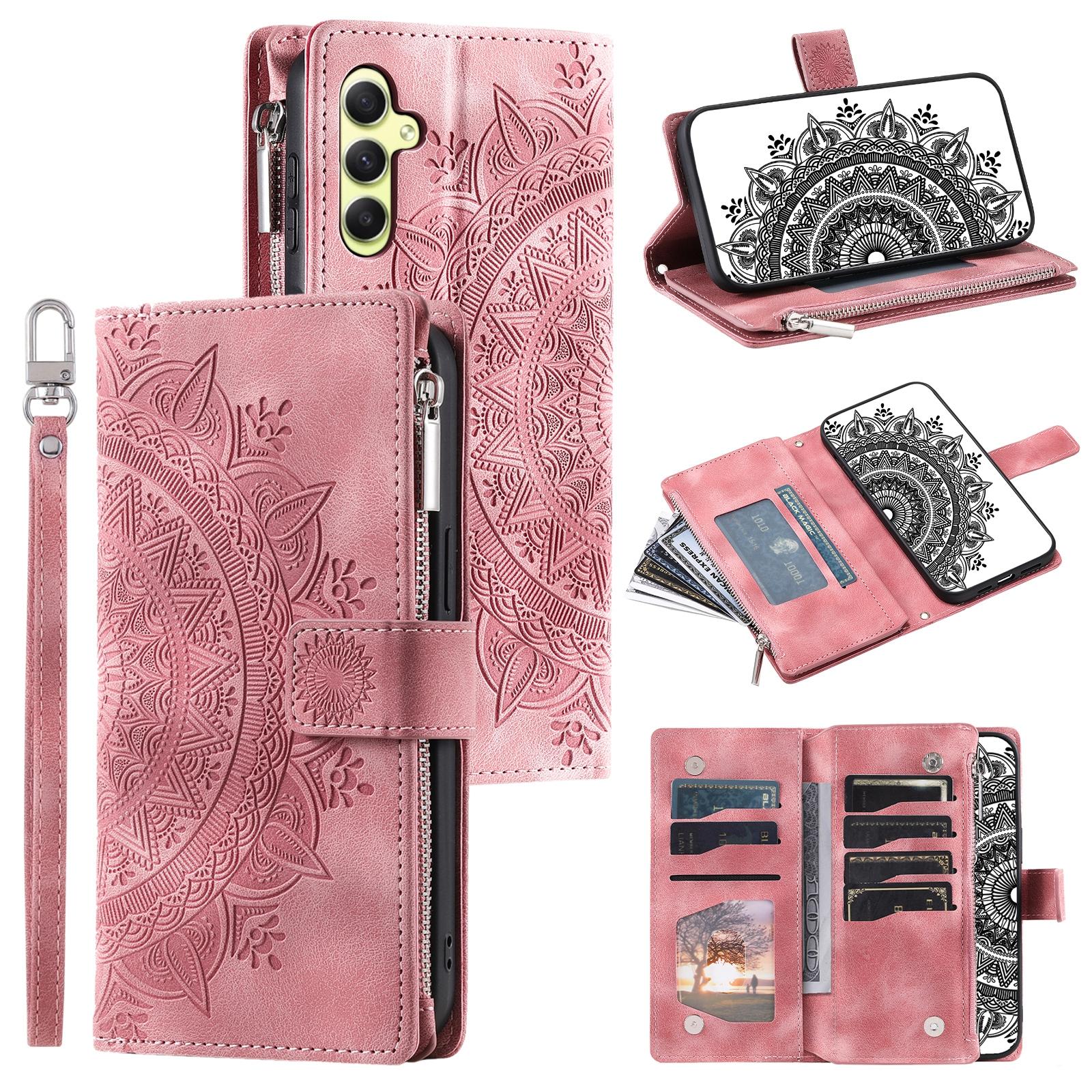 

For Samsung Galaxy S24+ Case Mobile Phone Shell Wallet PU Leather Phone Cover with Strap Rose Gold