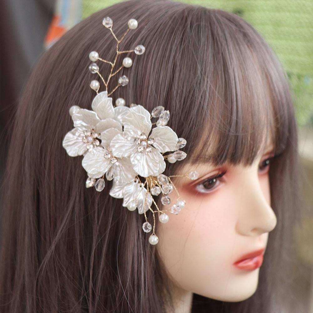 Crystal Pearl Flower Bridal Headwear White Wedding Hairpin New Bride Headdress  Hair Jewelry