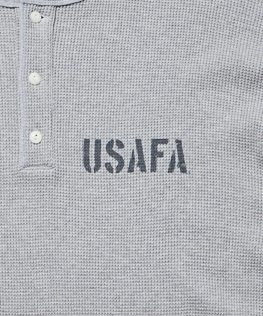 DISCUS ATHLETIC Usafa Logo Waffle Henley Neck Long Sleeve T-Shirt Melange Grey