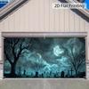 2D curtain banner 1 piece of Halloween moonlit cemetery garage door decoration flag.PMJ